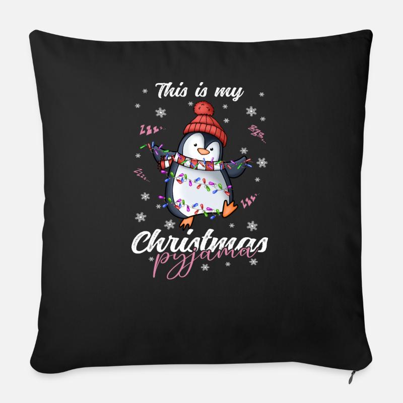 Pinguin Pyjama Weihnachten Schlafen - Sofakissen mit Füllung 45 x 45 cm - Schwarz