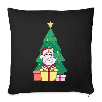 Unicorn in front of Christmas tree Christmas hat Merry C - Sofa pillow with filling 45cm x 45cm - black - Front