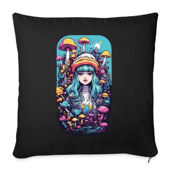 Festival Fantasy Psychédélique Goa Champignon Fille - Coussin et housse de 45 x 45 cm - noir - Devant
