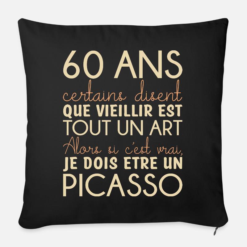 60 ans anniversaire - Coussin et housse de 45 x 45 cm - noir