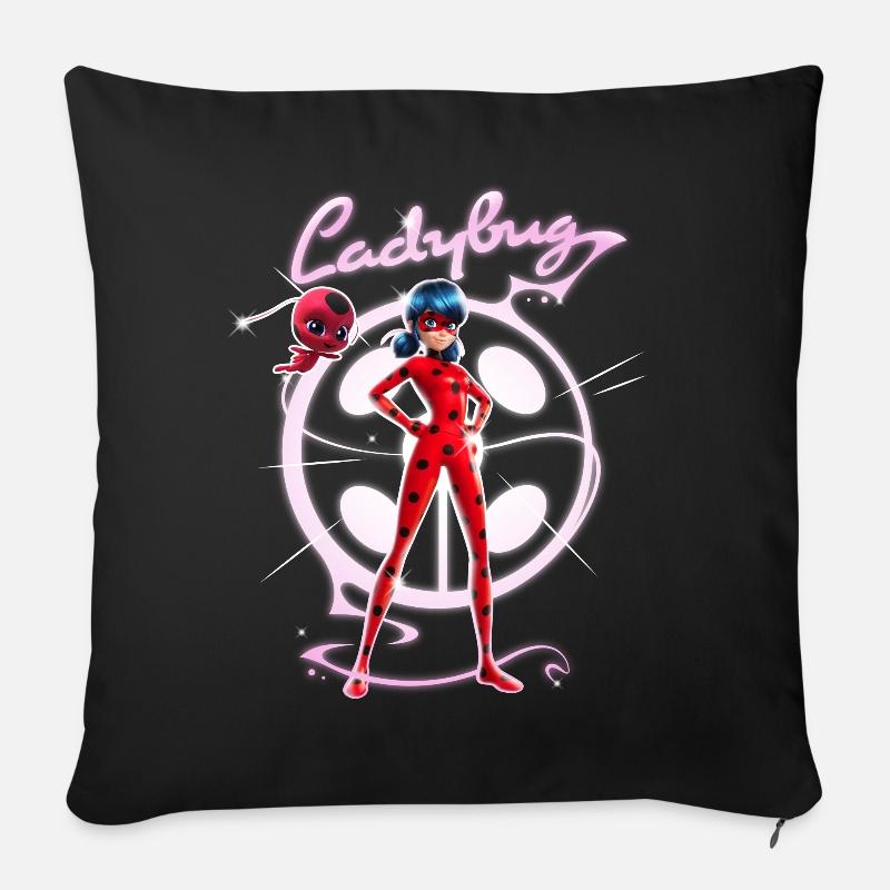 Miraculous Ladybug Pose With Tikki - Sofa pillow with filling 45cm x 45cm - black