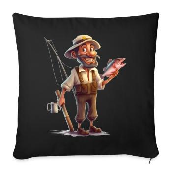 Satisfied angler - fishing makes you happy - Sofa pillow with filling 45cm x 45cm - black - Front