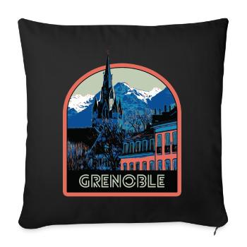 Illustration emblematic view of Grenoble - Sofa pillow with filling 45cm x 45cm - black - Front