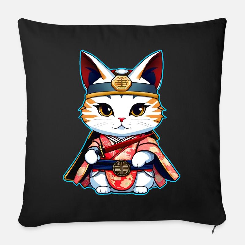 Mignon chat samouraï - Coussin et housse de 45 x 45 cm - noir