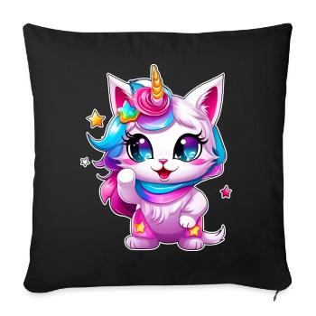 Chat Licorne mignon - Coussin et housse de 45 x 45 cm - noir - Devant
