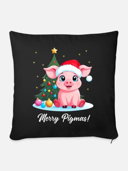 Schwein Weihnachten Landwirt Merry Pigmas - Sofakissen mit Füllung 45 x 45 cm - Schwarz