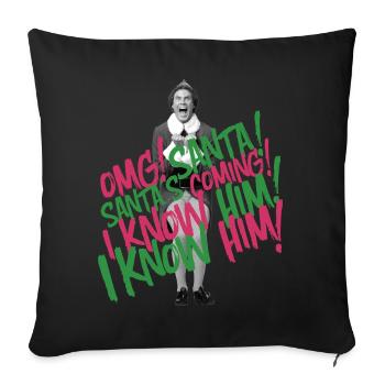 Buddy L’Elfe De Noël – Citation Santa Arrive - Coussin et housse de 45 x 45 cm - noir - Devant