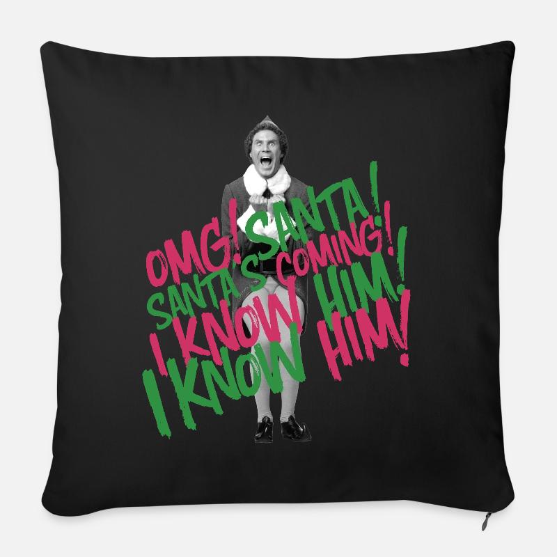 Buddy Der Weihnachtself – Santa’s Coming Spruch - Sofakissen mit Füllung 45 x 45 cm - Schwarz