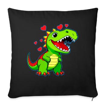Cute cartoon dinosaur with hearts - Sofa pillow with filling 45cm x 45cm - black - Front
