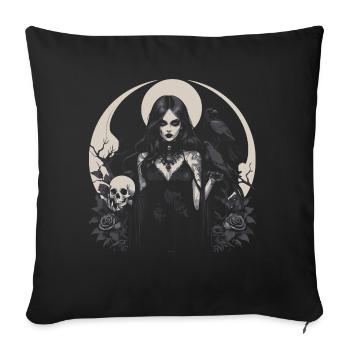 gothic girl and ravens over the moon - Sofa pillow with filling 45cm x 45cm - black - Front