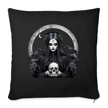 Beautiful gothic woman with ravens holding a skull - Sofa pillow with filling 45cm x 45cm - black - Front