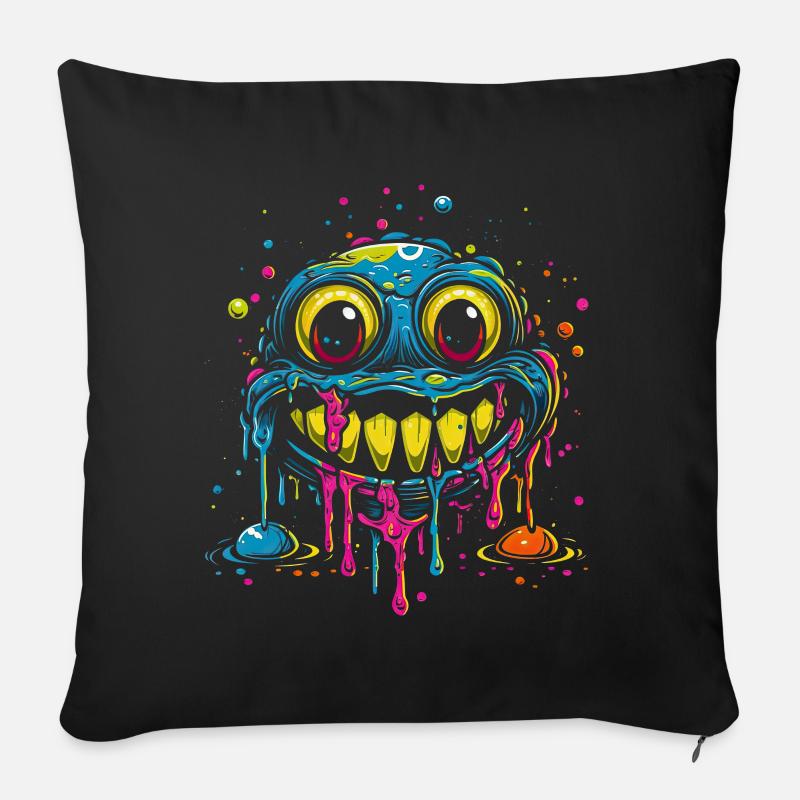 Crazy Melting Smilie Monster Psychedelisch - Sofakissen mit Füllung 45 x 45 cm - Schwarz