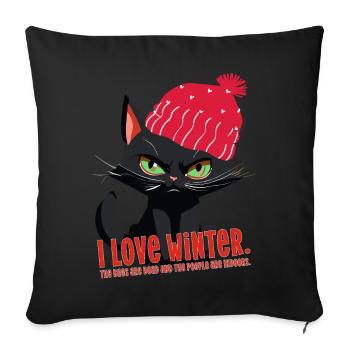 Katze Winter Comic Cat angry love winter fun Humor - Sofa pillow with filling 45cm x 45cm - black - Front