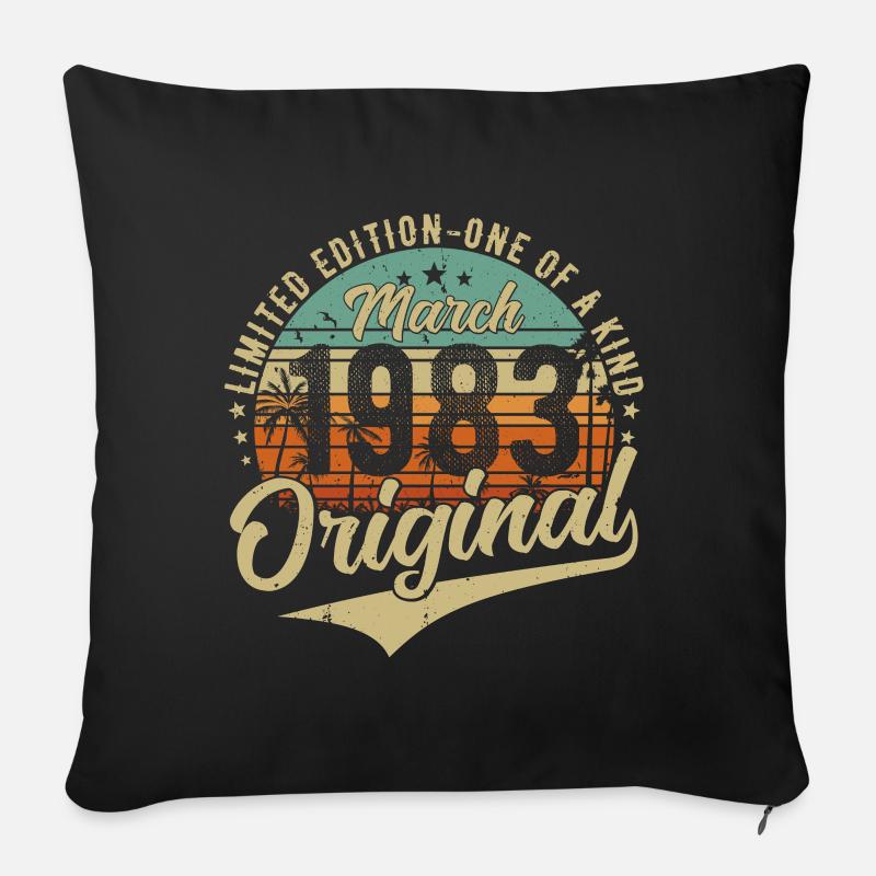 Mars 1983 Anniversaire du millésime original - Coussin et housse de 45 x 45 cm - noir