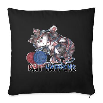 Knit happens - Cute Cat with grumpy face - Sofakissen mit Füllung 45 x 45 cm - Schwarz - Vorne