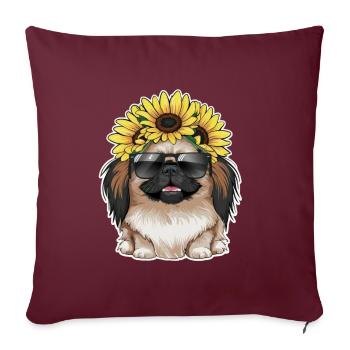 Summery sunflower motif with sweet Pekingese. - Sofa pillow with filling 45cm x 45cm - burgundy - Front