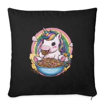 Positives Einhorn mit Müsli Schale - Sofakissen mit Füllung 45 x 45 cm - Schwarz - Vorne