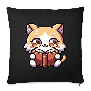 Katze liest Buch Kätzchen Bodysuit Druck - Sofakissen mit Füllung 45 x 45 cm - Schwarz - Vorne