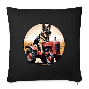 Chien de berger allemand conduisant un tracteur de ferme Vintage - Coussin et housse de 45 x 45 cm - noir - Devant