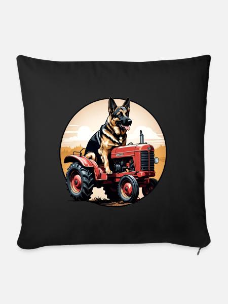 Deutscher Schäferhund fährt einen Oldtimer-Ackerschlepper - Sofakissen mit Füllung 45 x 45 cm - Schwarz