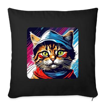 Chat tigré cool avec casquette - Coussin et housse de 45 x 45 cm - noir - Devant