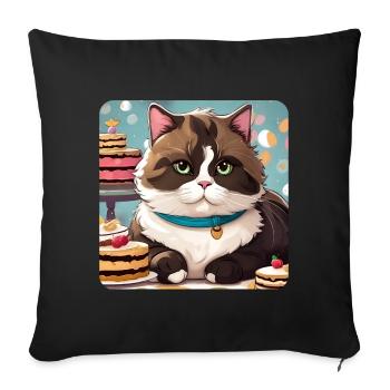 Gros chat avec des bonbons - Coussin et housse de 45 x 45 cm - noir - Devant