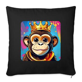 Cute grinning monkey with crown - Sofa pillow with filling 45cm x 45cm - black - Front