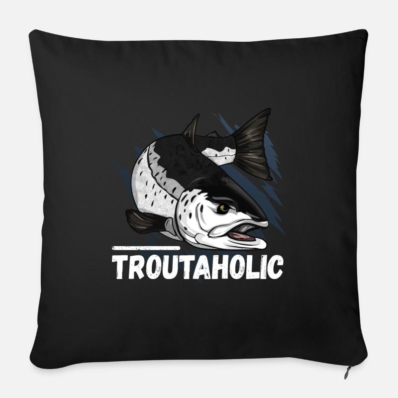 Troutaholic - Pêche à la truite - Coussin et housse de 45 x 45 cm - noir