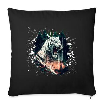 White angry roaring tiger in the jungle - Sofa pillow with filling 45cm x 45cm - black - Front