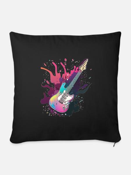 Flammende Gitarre - Sofakissen mit Füllung 45 x 45 cm - Schwarz
