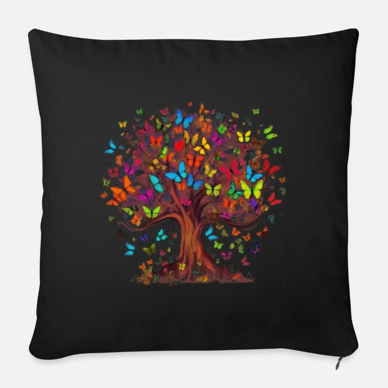 Schmetterlingsbaum Bunte Schmetterlinge Fliegen - Sofakissen mit Füllung 45 x 45 cm - Schwarz
