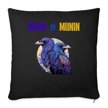 Hugin et Munin, les corbeaux d’Odin avec l’écriture - Coussin et housse de 45 x 45 cm - noir - Devant