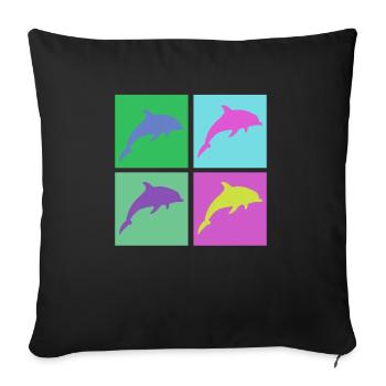 Dauphins colorés dans le style pop art - Coussin et housse de 45 x 45 cm - noir - Devant