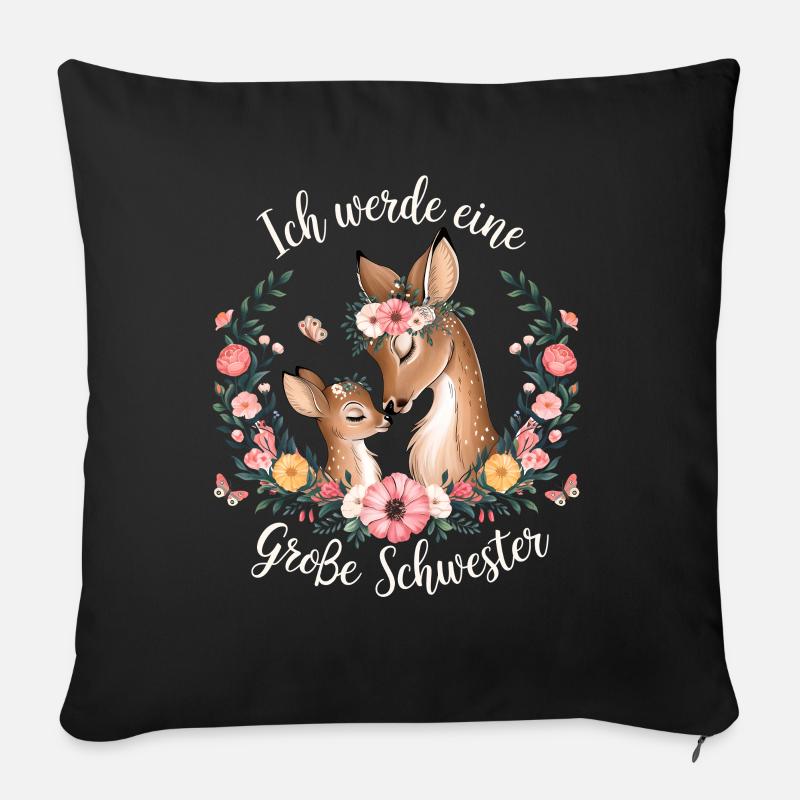 Ich werde eine große Schwester Reh Rehe - Sofakissen mit Füllung 45 x 45 cm - Schwarz