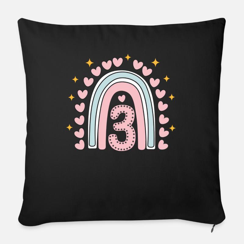 Süßes 3. Geburtstag Herz & Regenbogen Design - Sofakissen mit Füllung 45 x 45 cm - Schwarz