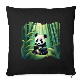 Petit panda mignon au milieu des bambou - Coussin et housse de 45 x 45 cm - noir - Devant
