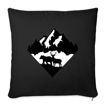 Mountain, forest, deer and bear - two-tone - Sofa pillow with filling 45cm x 45cm - black - Front