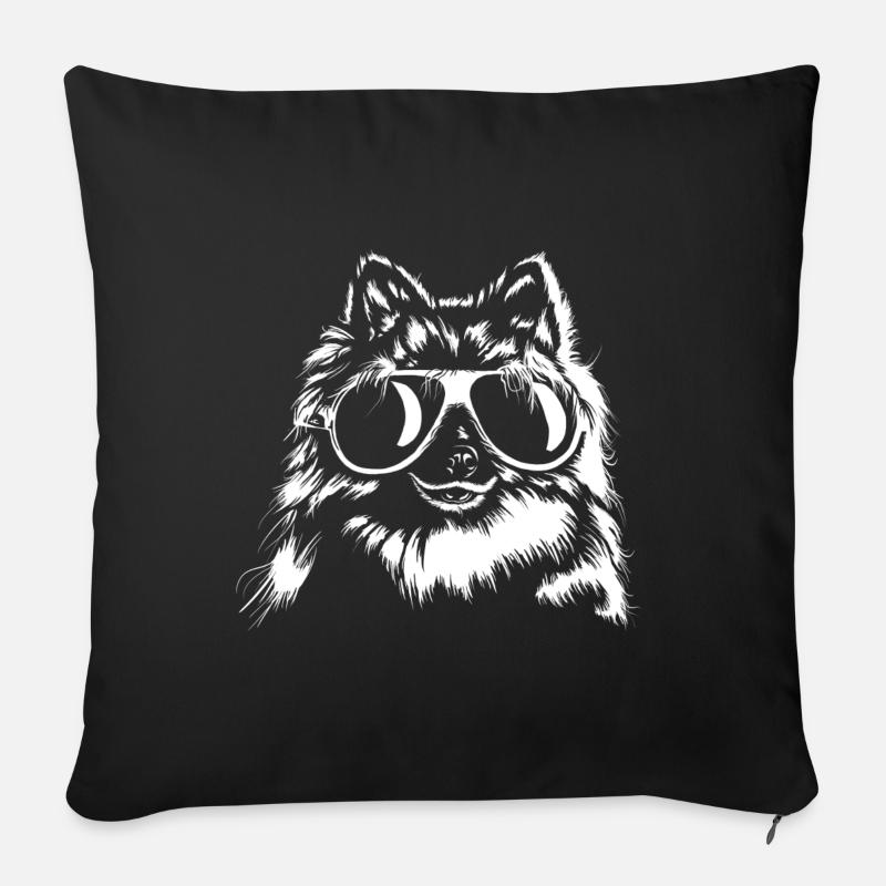 Chien Spitz avec lunettes de soleil - Coussin et housse de 45 x 45 cm - noir