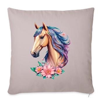 Cheval fleur pour filles dans des tons pastel - Coussin et housse de 45 x 45 cm - taupe clair - Devant