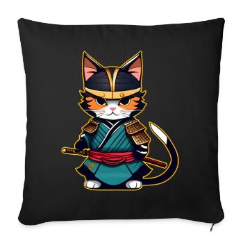 Cute samurai cat - Sofa pillow with filling 45cm x 45cm - black - Front