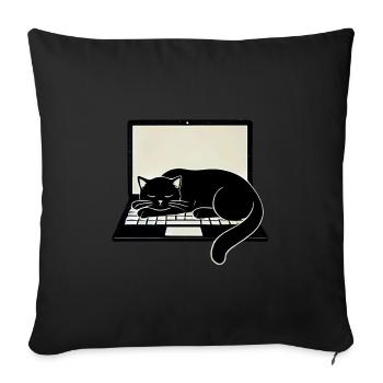 Schwarze Katze auf Laptop – Entspannter Minimalism - Sofakissen mit Füllung 45 x 45 cm - Schwarz - Vorne