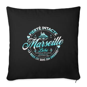 "Marseille Bébé" - Fierté et Ambiance - Coussin et housse de 45 x 45 cm - noir - Devant