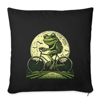 Cottagecore Frosch am Fahrrad - Sofakissen mit Füllung 45 x 45 cm - Schwarz - Vorne