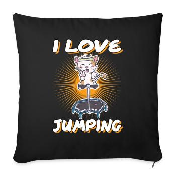 I love Jumping cat trampoline jumpstyle hopping - Coussin et housse de 45 x 45 cm - noir - Devant