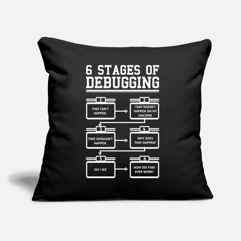 6 Stages of Debugging Programmierer Software Sofakissen mit Füllung 45 x 45 cm