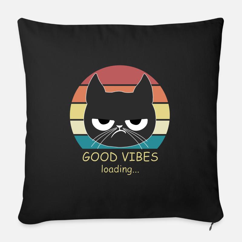 Katze Cat GOOD VIBES LOADING - Sofakissen mit Füllung 45 x 45 cm - Schwarz