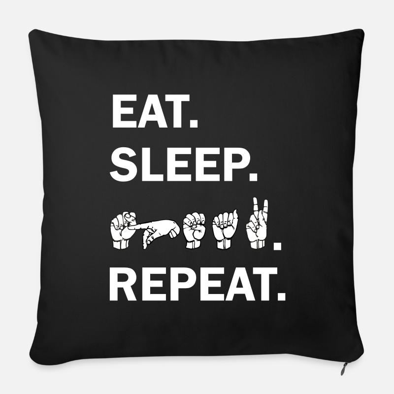 EAT SLEEP SPEAK REPEAT with Sign Language DGS - Sofa pillow with filling 45cm x 45cm - black