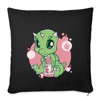 Mignon Dragon et Fraise Lait Boba Bubble Tea - Coussin et housse de 45 x 45 cm - noir - Devant