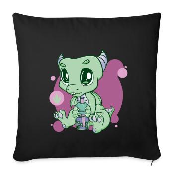 Dinosaur Boba Bubble Tea Dino Dinos Pearl Milk - Sofa pillow with filling 45cm x 45cm - black - Front