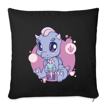 Cute Anime Dragon Boba Bubble Tea Pearl Milk - Sofa pillow with filling 45cm x 45cm - black - Front